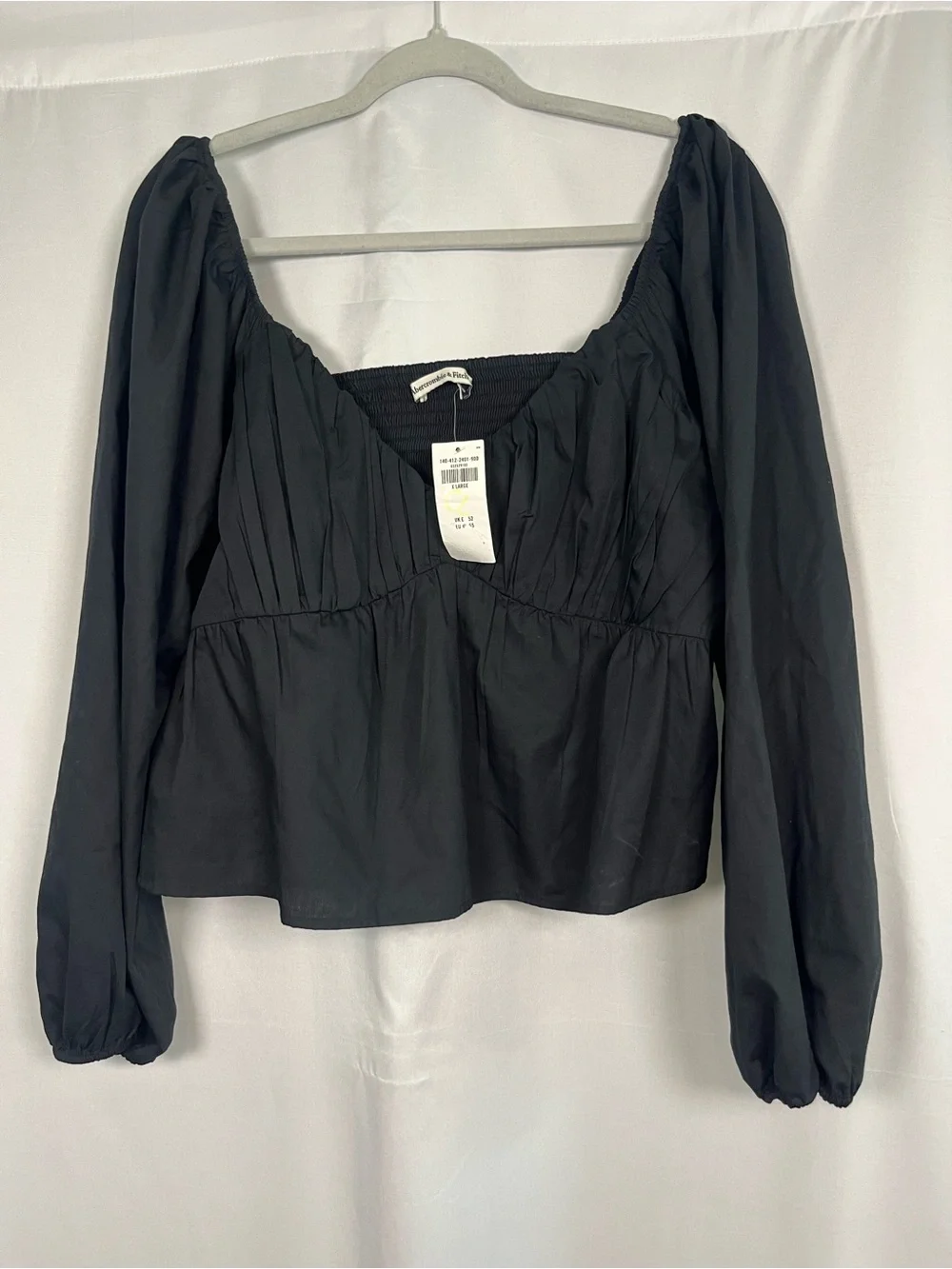 Abercrombie & fitch NWT black cotton poplin puff sleeve babydoll top sz XL